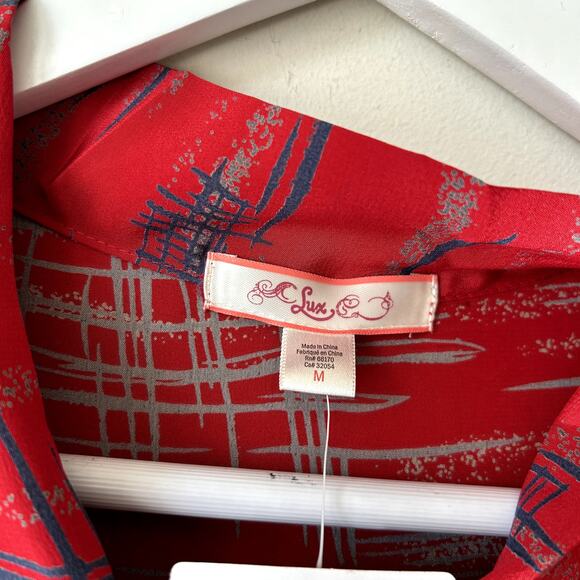 Urban Outfitters 100% Silk Lux Dress Red Size M NWT Abstract Artsy Retro Modest - Picture 5 of 8